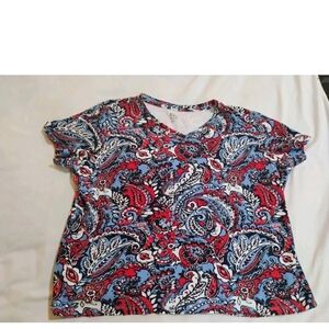 Kim Rogers Red and Blue Paisley Short Sleeve Top